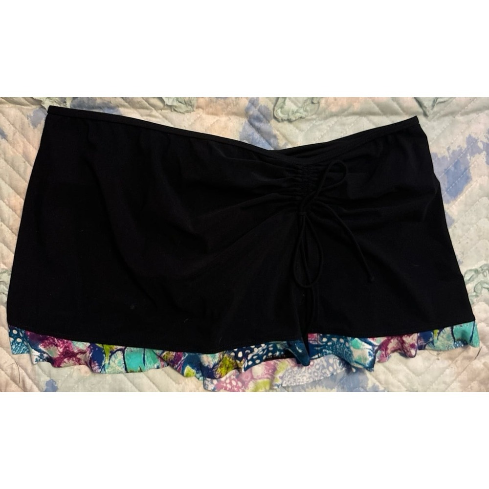 Profile by Gottex Black Ruffle Trim Skirt Skort Swimsuit Bottoms, Size‎ 12